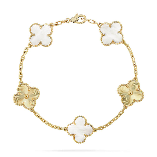 [Vellora-Opalyn]CLOVER 5 MOTIF WHITE MOP LASER BRACELET