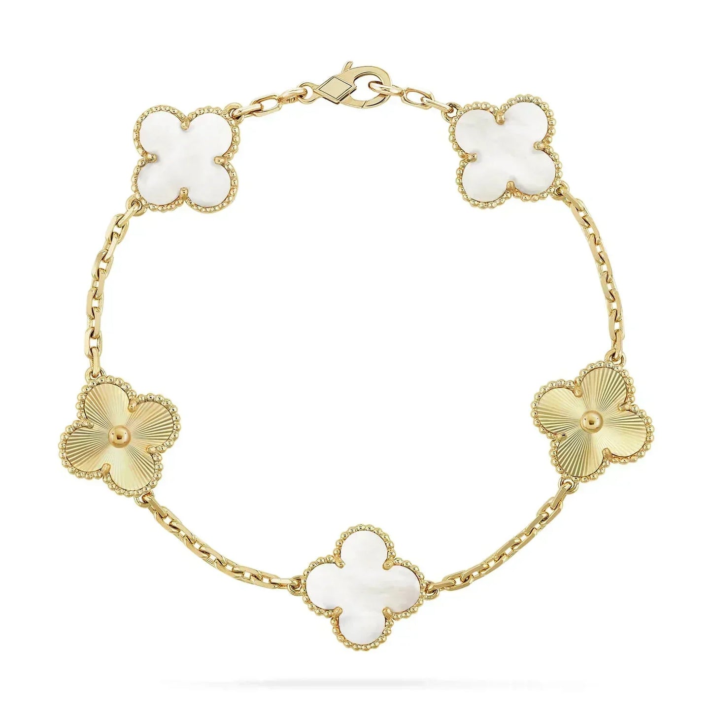 [Vellora-Opalyn]CLOVER BRACELET 5 MOTIF WHITE MOP PINK GOLD