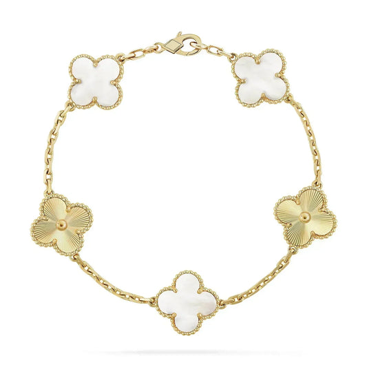 [Vellora-Opalyn]CLOVER BRACELET 5 MOTIF WHITE MOP PINK GOLD