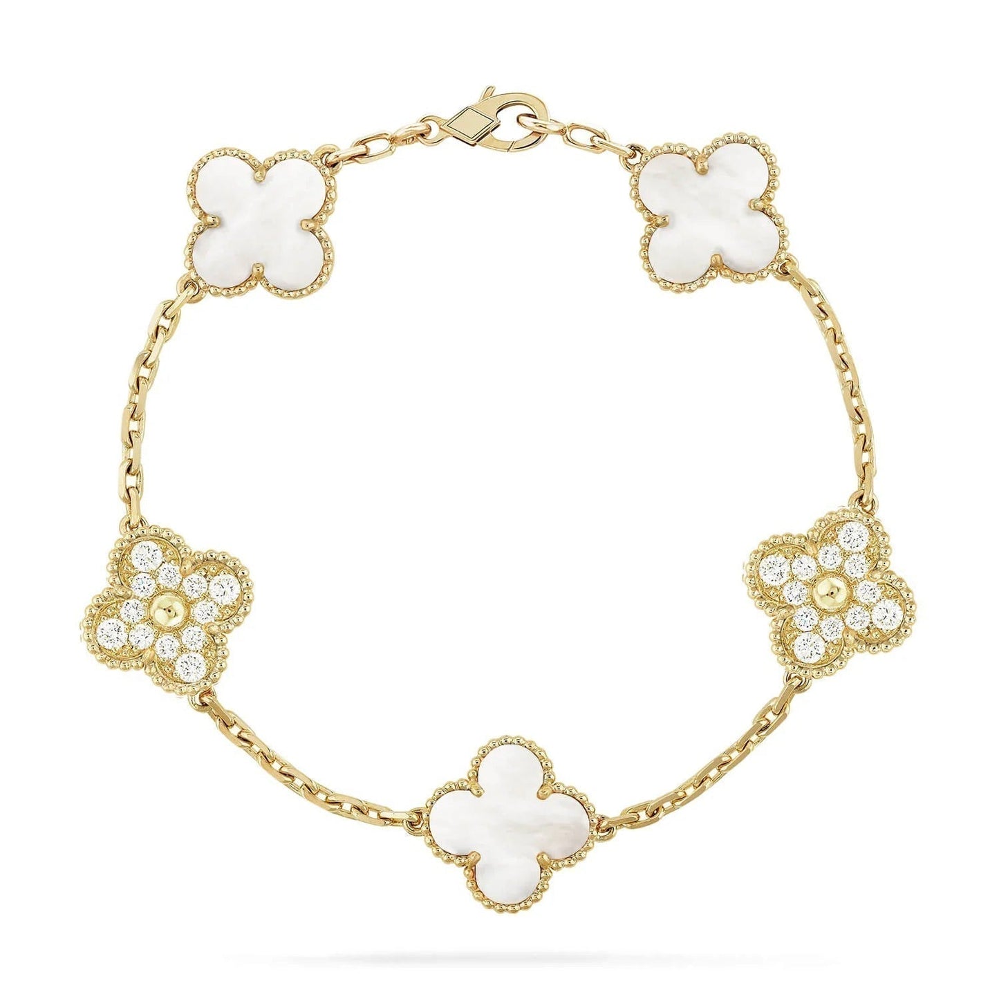 [Vellora-Opalyn]CLOVER BRACELET 5 MOTIF WHITE MOP DIAMOND