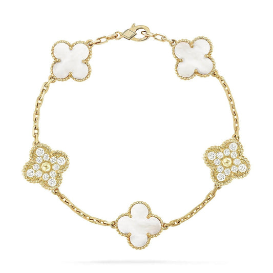 [Vellora-Opalyn]CLOVER BRACELET 5 MOTIF WHITE MOP DIAMOND