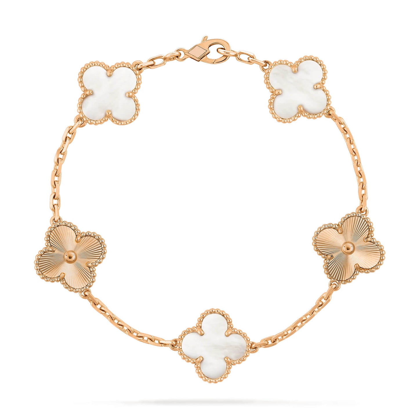 [Vellora-Opalyn]CLOVER 5 MOTIF WHITE MOP LASER BRACELET
