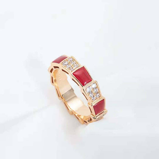 [Vellora-Opalyn]SERPENTI RING PINK GOLD CARNELIAN DIAMOND PAVED 4MM