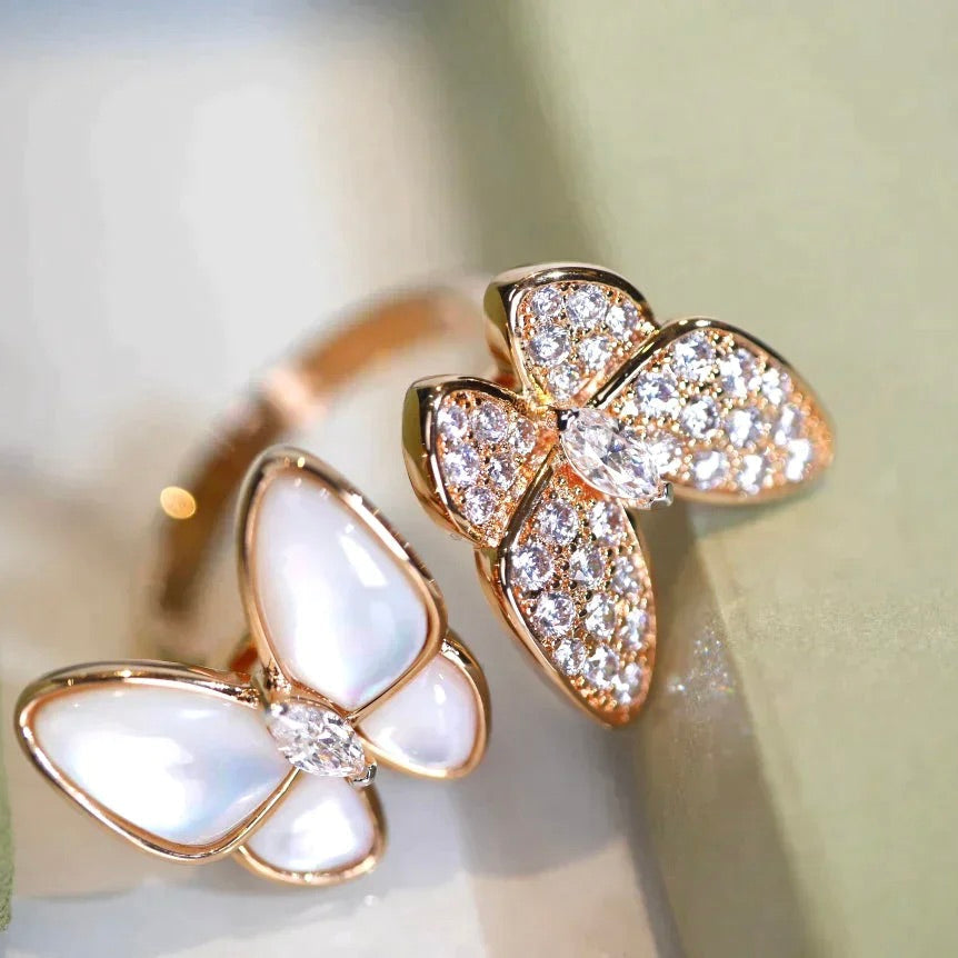 [Vellora-Opalyn]TWIN BUTTERFLY DIAMOND MOP RING