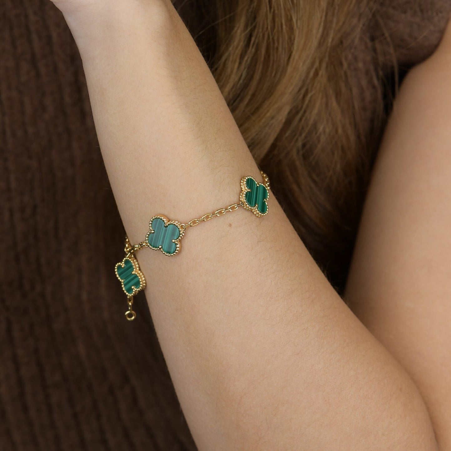 [Vellora-Opalyn]CLOVER 5 MOTIFS MALACHITE BRACELET