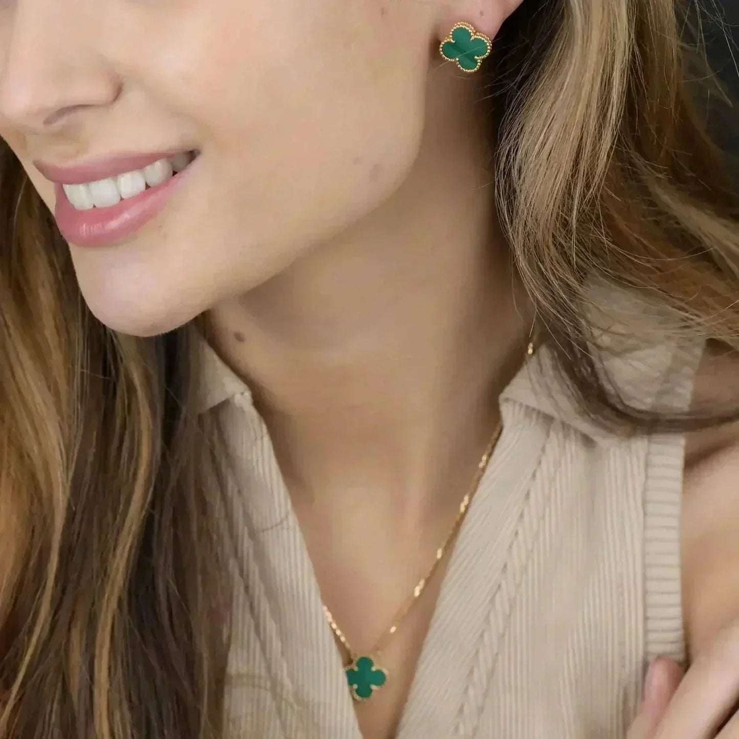 [Vellora-Opalyn]CLOVER MINI 9.5MM MALACHITE  EARRINGS