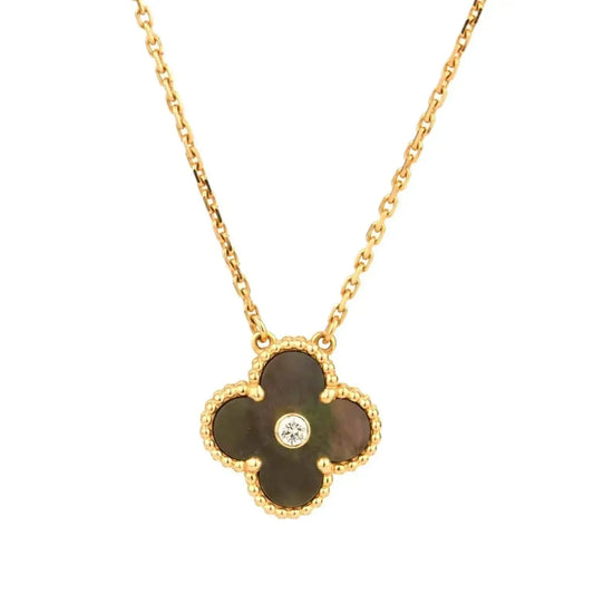 [Vellora-Opalyn]CLOVER 15MM DIAMOND AND MOTHER-OF-GREY NECKLACE
