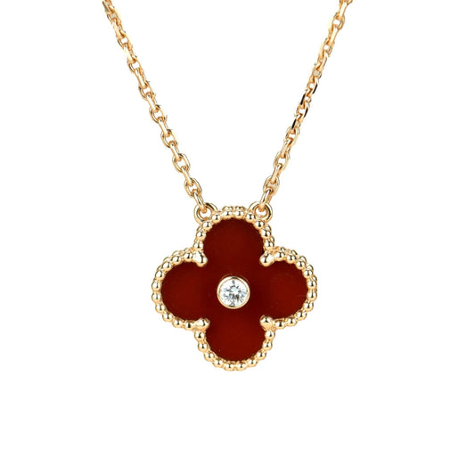 [Vellora-Opalyn]CLOVER 15MM DIAMOND CARNELIAN NECKLACE