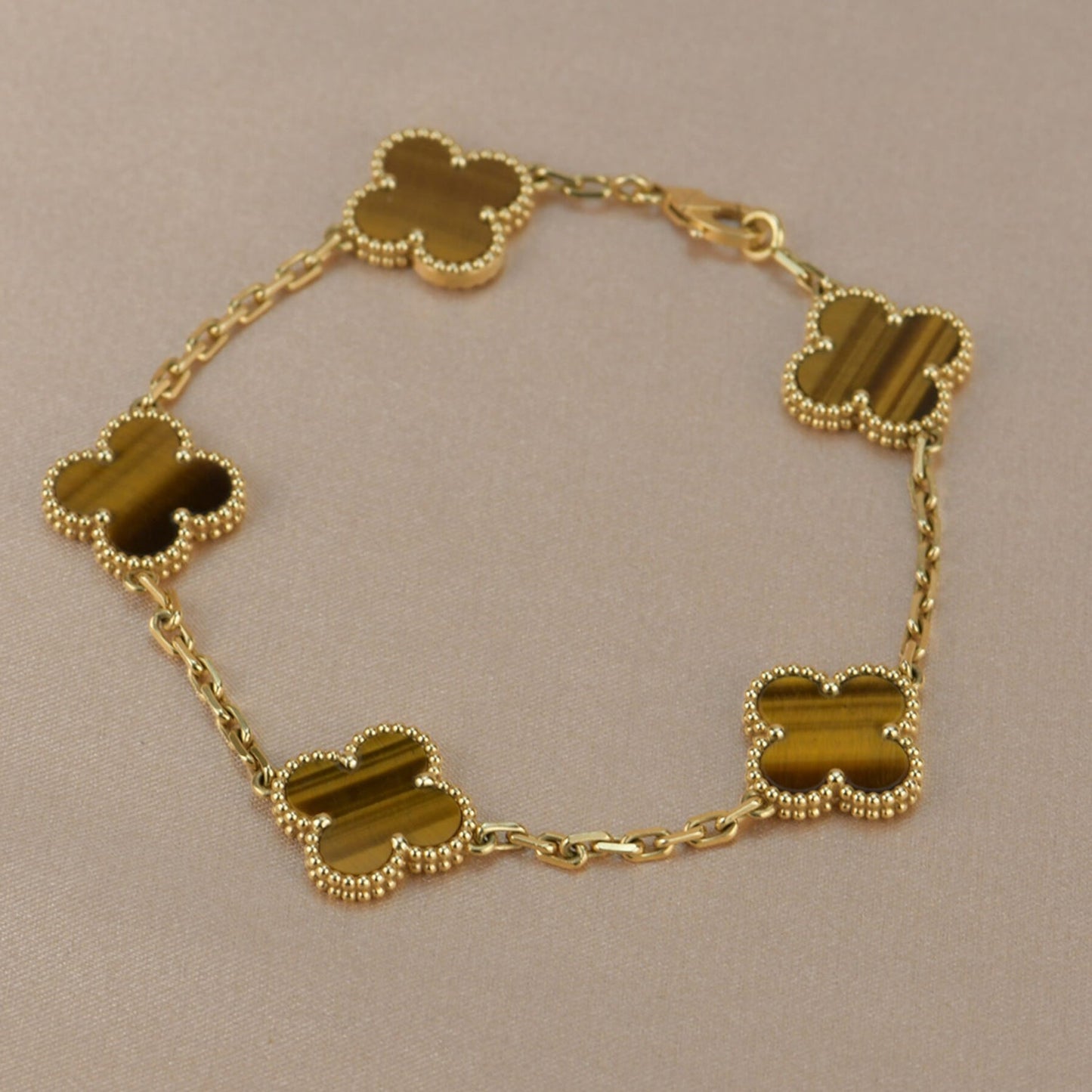 [Vellora-Opalyn]CLOVER  5 MOTIFS TIGER EYE BRACELET