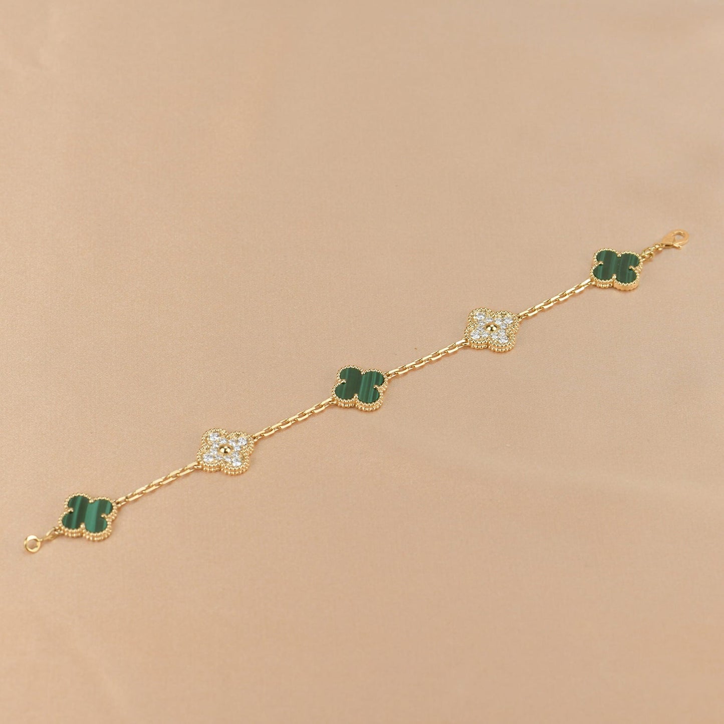 [Vellora-Opalyn]CLOVER  5 MOTIF MALACHITE DIAMOND BRACELET