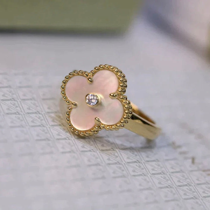 [Vellora-Opalyn]CLOVER PINK MOP RING GOLD DIAMOND