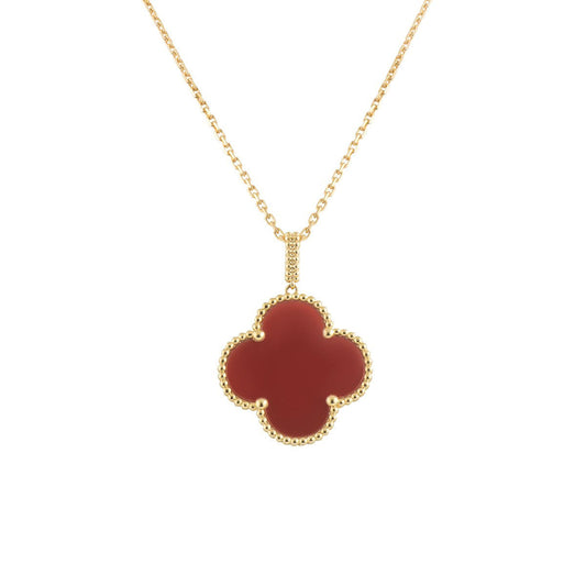 [Vellora-Opalyn]CLOVER 25MM NECKLACE GOLD CARNELIAN