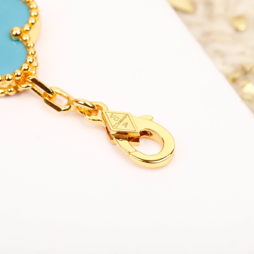 [Vellora-Opalyn]CLOVER 5 MOTIF TURQUOISE DIAMOND GOLD BRACELET