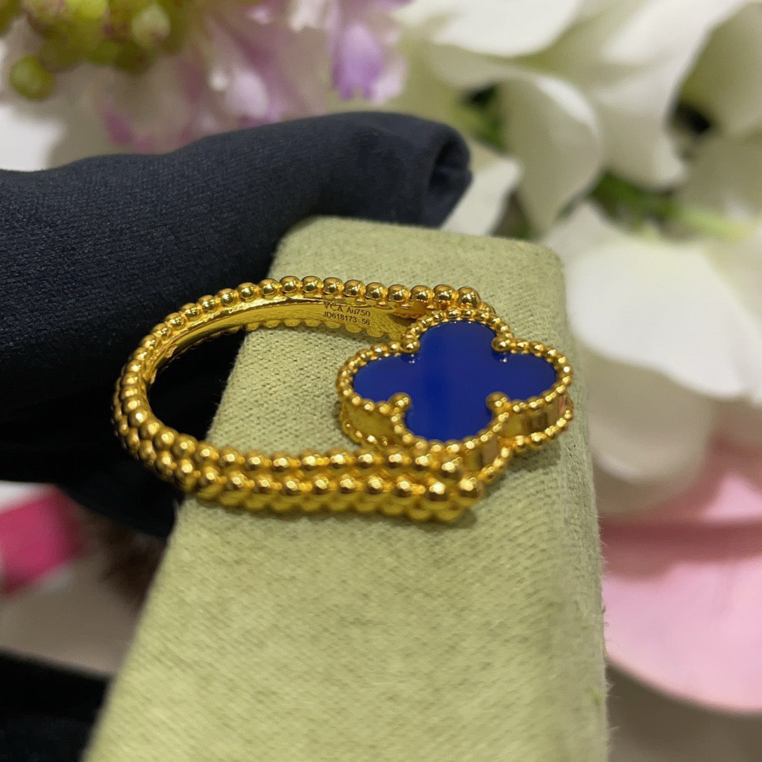 [Vellora-Opalyn]CLOVER RIVERSIBLE BLUE AGATE RING