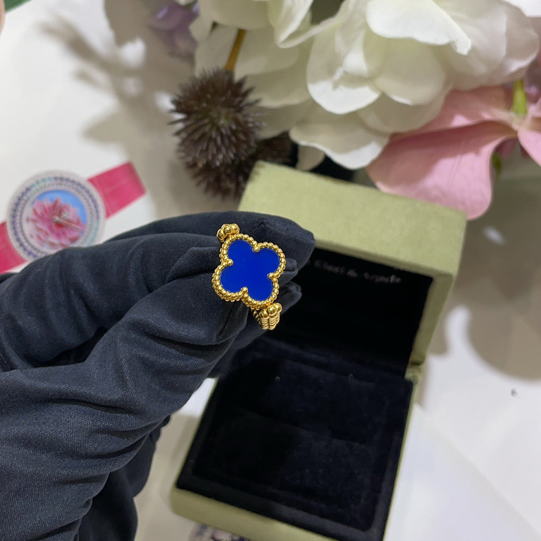 [Vellora-Opalyn]CLOVER RIVERSIBLE BLUE AGATE RING