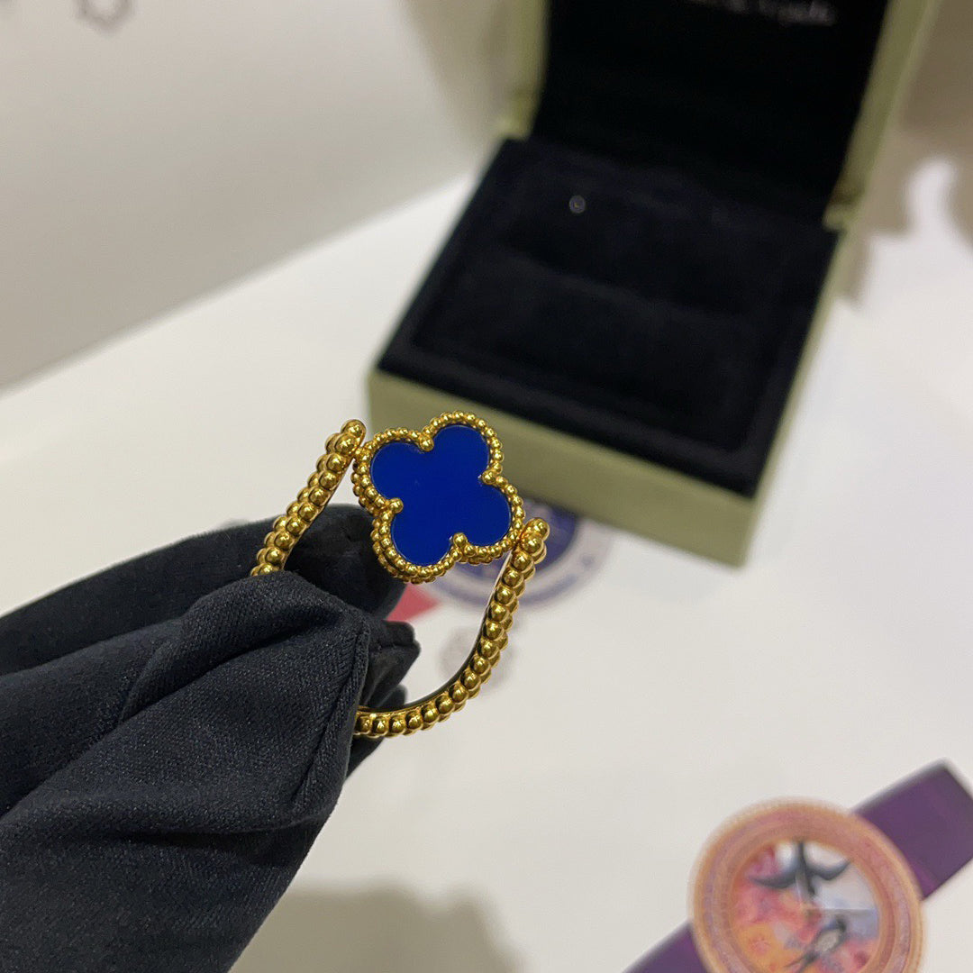 [Vellora-Opalyn]CLOVER RIVERSIBLE BLUE AGATE RING