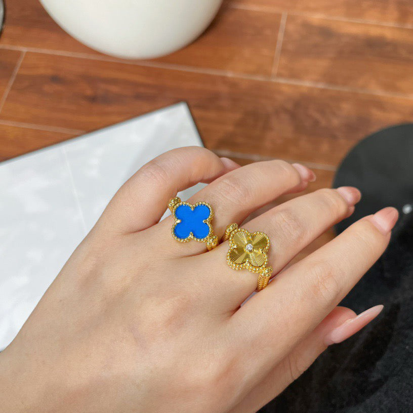 [Vellora-Opalyn]CLOVER RIVERSIBLE BLUE AGATE RING