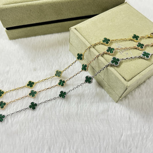 [Vellora-Opalyn]CLOVER 6 MOTIF MALACHITE BRACELET