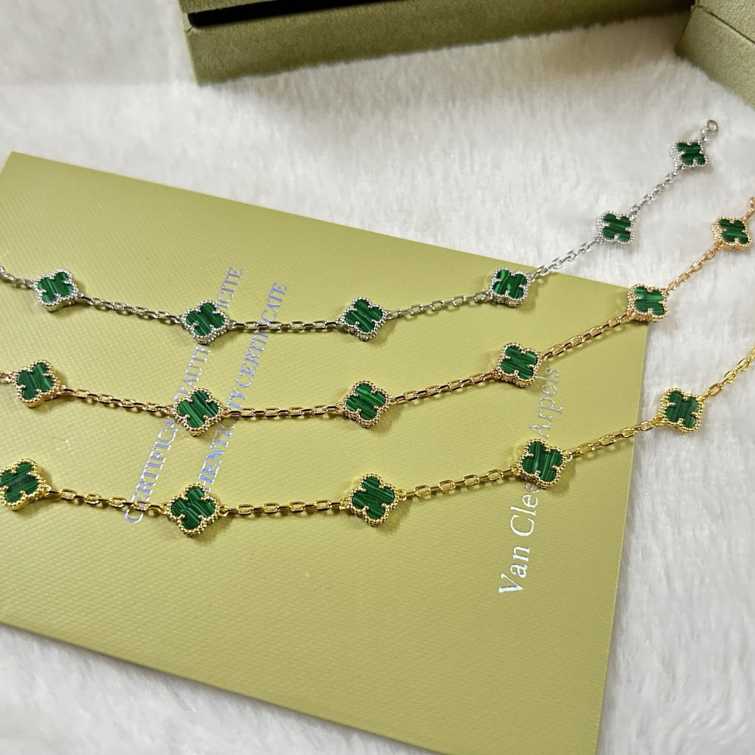 [Vellora-Opalyn]CLOVER 6 MOTIF MALACHITE BRACELET