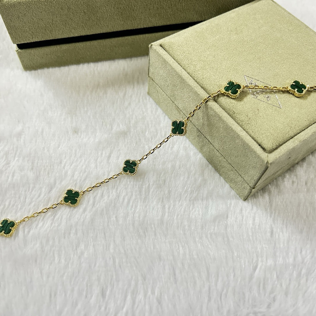 [Vellora-Opalyn]CLOVER 6 MOTIF MALACHITE BRACELET