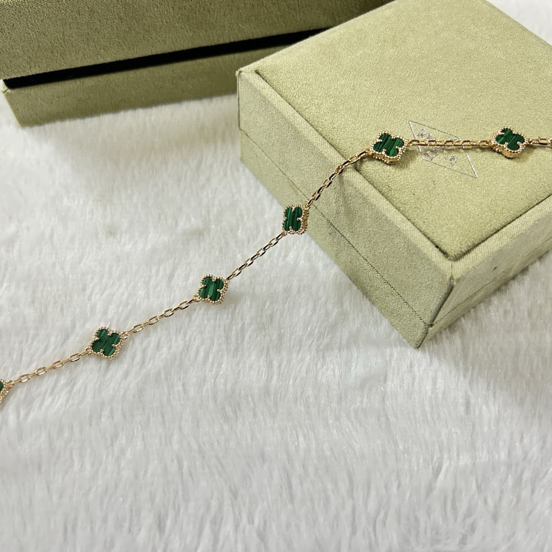 [Vellora-Opalyn]CLOVER 6 MOTIF MALACHITE BRACELET