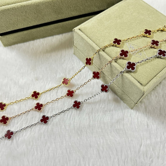 [Vellora-Opalyn]CLOVER 6 MOTIF RED AGATE BRACELET