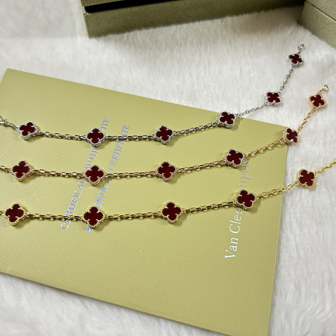 [Vellora-Opalyn]CLOVER 6 MOTIF RED AGATE BRACELET