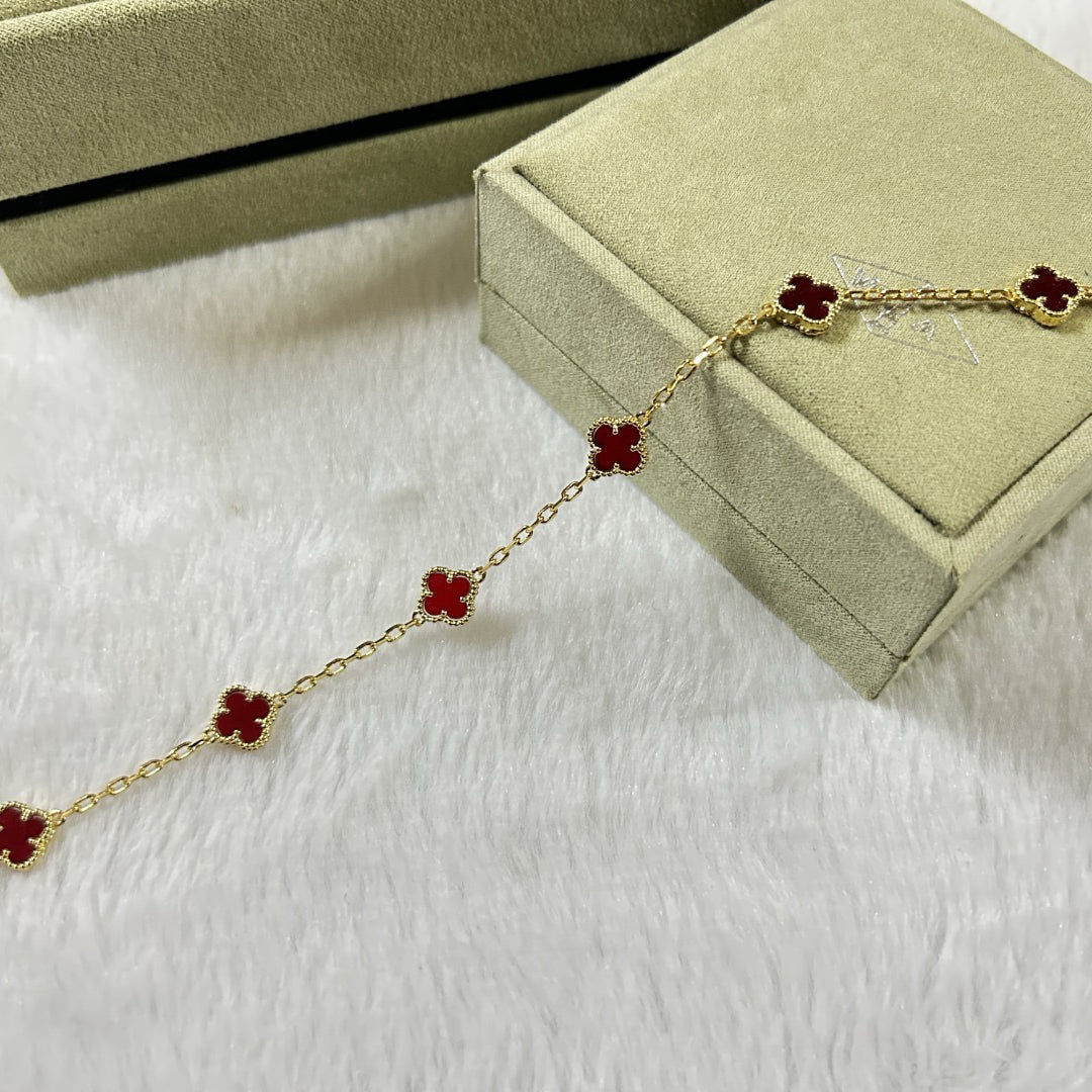 [Vellora-Opalyn]CLOVER 6 MOTIF RED AGATE BRACELET