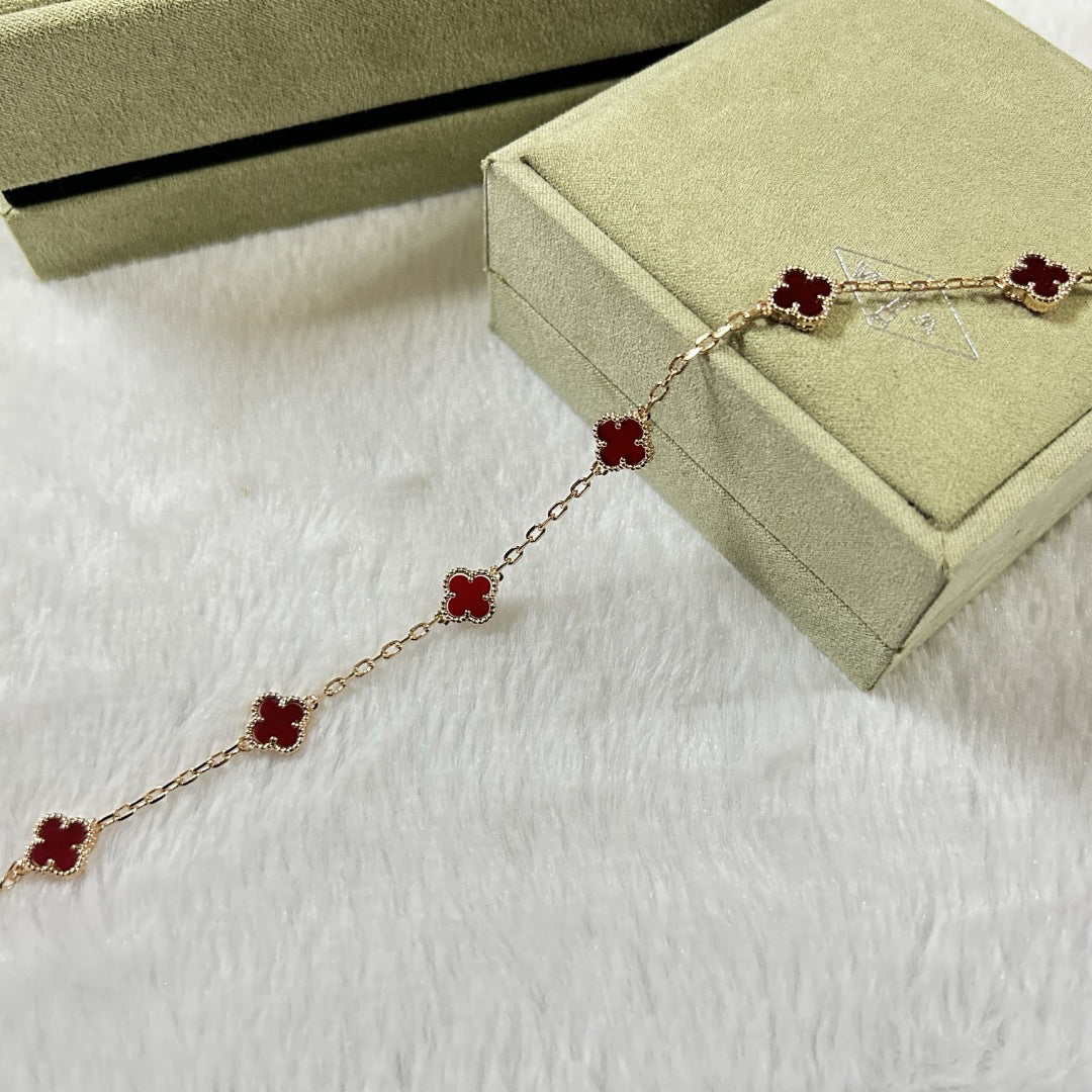 [Vellora-Opalyn]CLOVER 6 MOTIF RED AGATE BRACELET