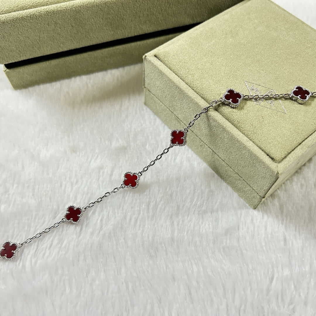 [Vellora-Opalyn]CLOVER 6 MOTIF RED AGATE BRACELET