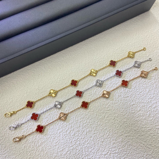 [Vellora-Opalyn]CLOVER 6 MOTIF RED AGATE LASER BRACELET