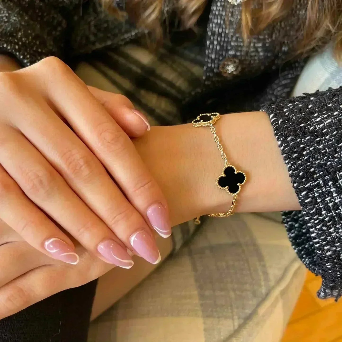 [Vellora-Opalyn]CLOVER  5 MOTIFS BLACK ONYX BRACELET