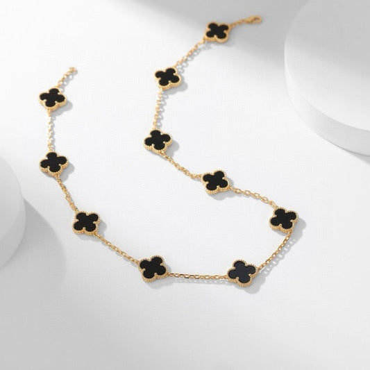 [Vellora-Opalyn]CLOVERS THE 10-MOTIFS ONYX NECKLACE
