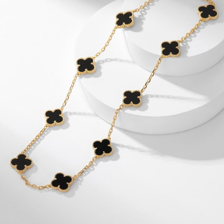 [Vellora-Opalyn]CLOVERS THE 10-MOTIFS ONYX NECKLACE