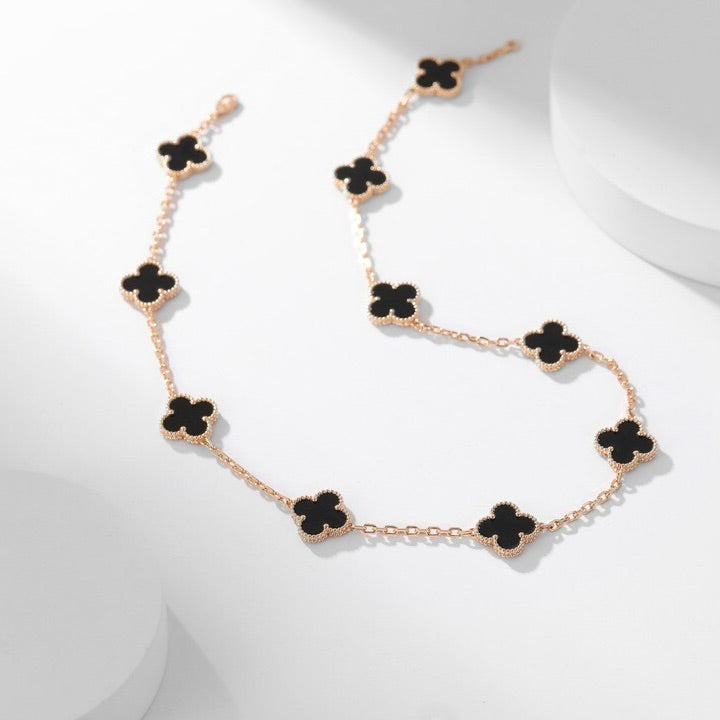 [Vellora-Opalyn]CLOVERS THE 10-MOTIFS ONYX NECKLACE