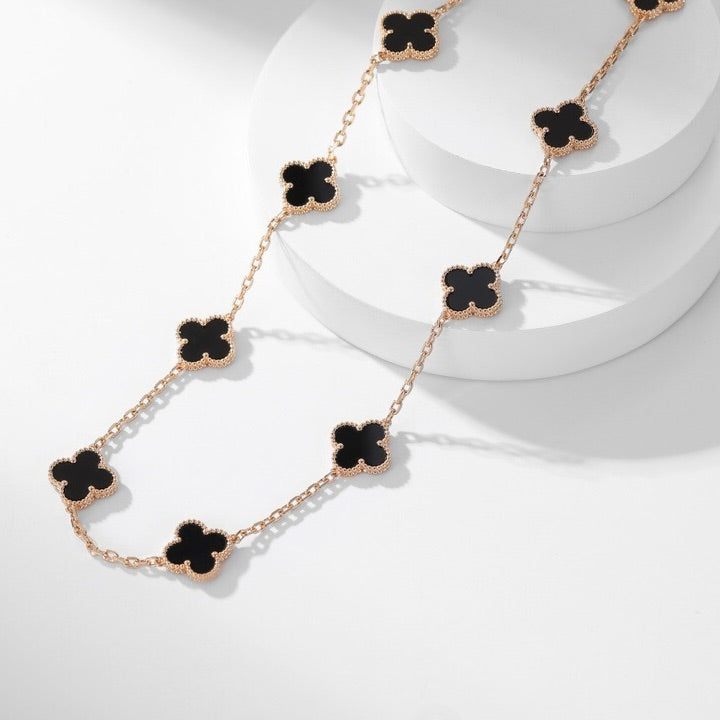 [Vellora-Opalyn]CLOVERS THE 10-MOTIFS ONYX NECKLACE