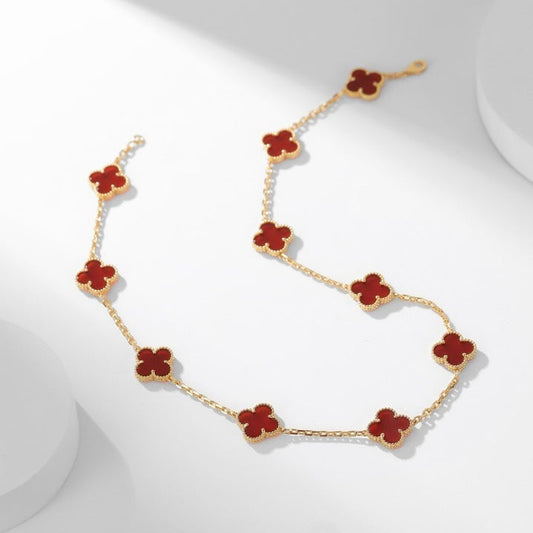 [Vellora-Opalyn]CLOVERS THE  10-MOTIFS CARNELIAN NECKLACE