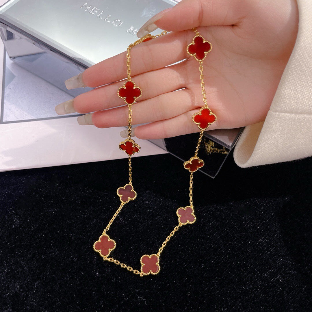 [Vellora-Opalyn]CLOVERS THE  10-MOTIFS CARNELIAN NECKLACE