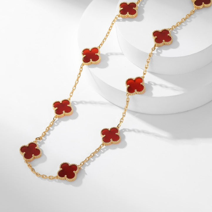 [Vellora-Opalyn]CLOVERS THE  10-MOTIFS CARNELIAN NECKLACE