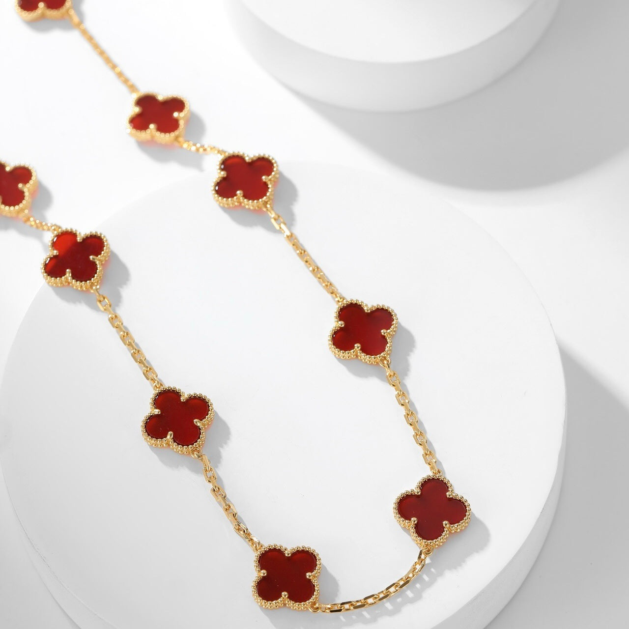 [Vellora-Opalyn]CLOVERS THE  10-MOTIFS CARNELIAN NECKLACE