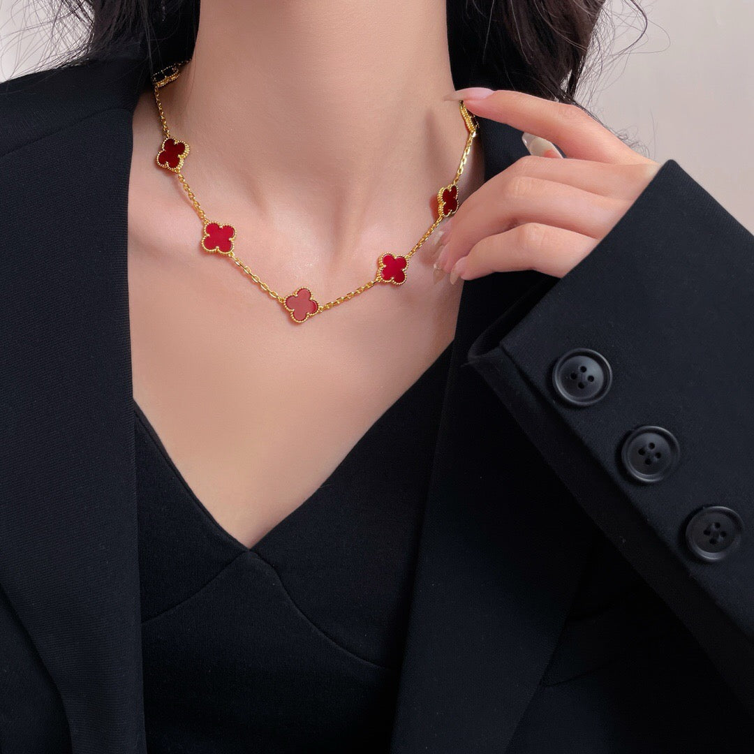 [Vellora-Opalyn]CLOVERS THE  10-MOTIFS CARNELIAN NECKLACE