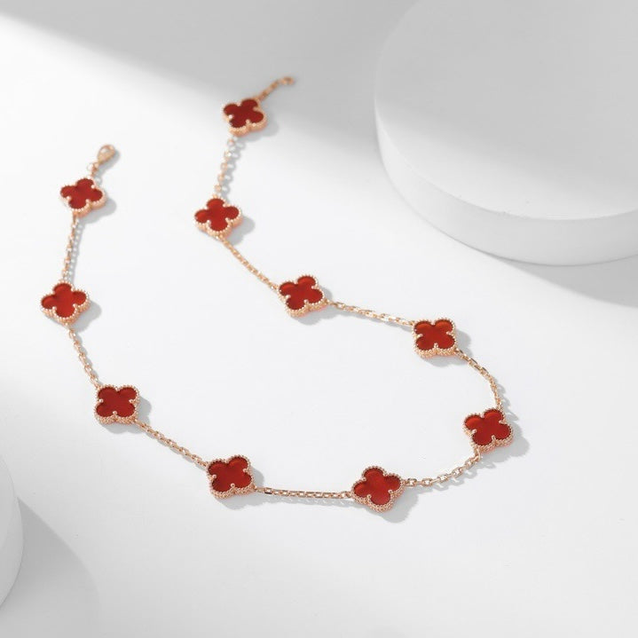 [Vellora-Opalyn]CLOVERS THE  10-MOTIFS CARNELIAN NECKLACE