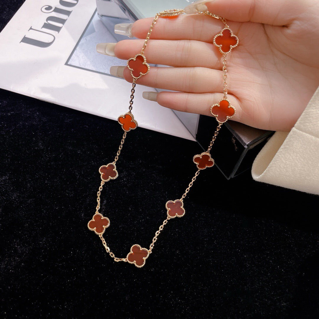 [Vellora-Opalyn]CLOVERS THE  10-MOTIFS CARNELIAN NECKLACE