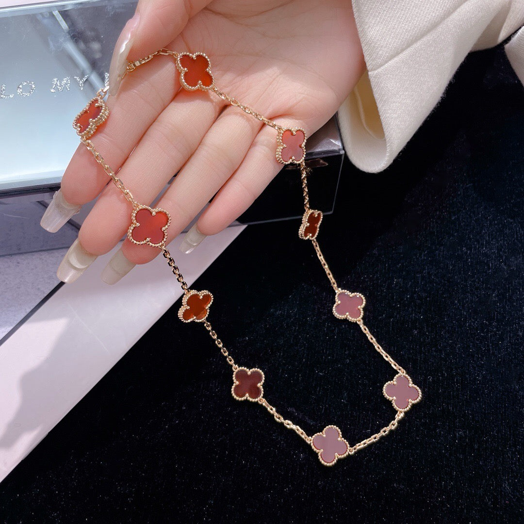 [Vellora-Opalyn]CLOVERS THE  10-MOTIFS CARNELIAN NECKLACE