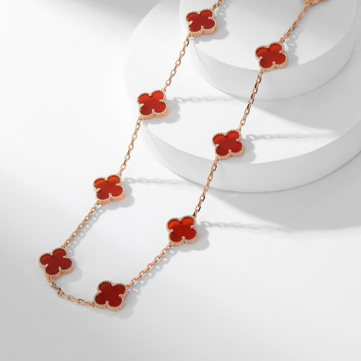 [Vellora-Opalyn]CLOVERS THE  10-MOTIFS CARNELIAN NECKLACE