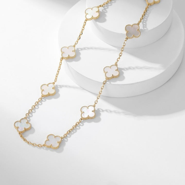 [Vellora-Opalyn]CLOVERS THE 10-MOTIFS WHITE MOTHER OF PEARL NECKLACE