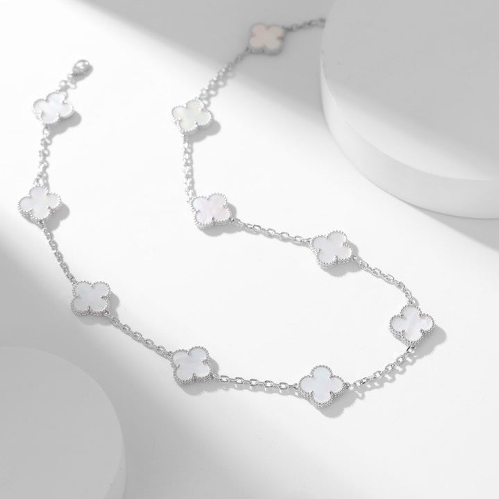[Vellora-Opalyn]CLOVERS THE 10-MOTIFS WHITE MOTHER OF PEARL NECKLACE