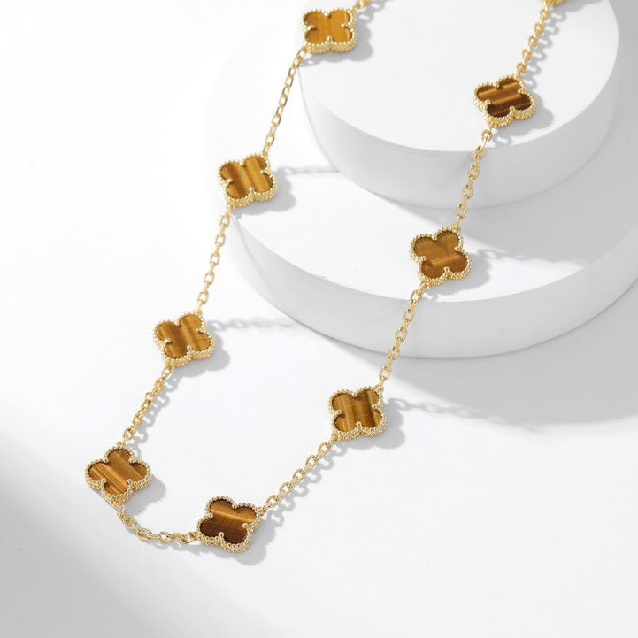 [Vellora-Opalyn]CLOVERS THE 10-MOTIFS TIGER EYE NECKLACE