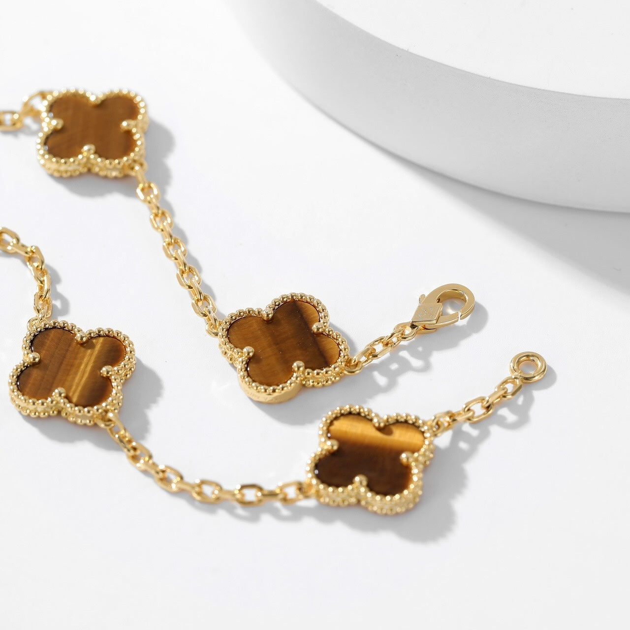 [Vellora-Opalyn]CLOVERS THE 10-MOTIFS TIGER EYE NECKLACE