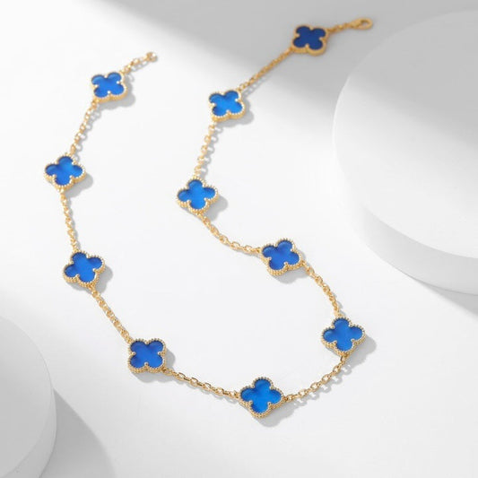 [Vellora-Opalyn]CLOVERS THE 10-MOTIFS BLUE AGATE NECKLACE